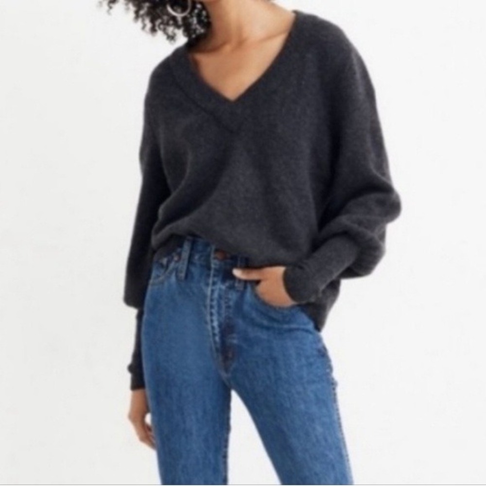 Madewell Preppy Casual Wool Blend V Neck Charcoal Gray Sweater XS